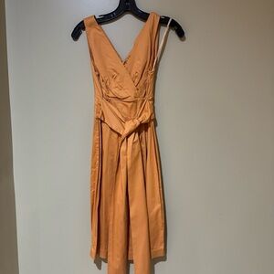 Talbots Sleeveless V-Neck Pumpkin-Orange Midi Dress